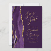 Agate Lila Gold Pflaume Moderne Script Wedding Save The Date (Vorderseite)