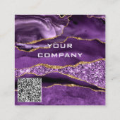 Agate Lila Gold QR Code Business Card Quadratische Visitenkarte (Rückseite)