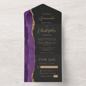 Agate Lila Gold Script Dark Wedding All In One Einladung (Innen Boden)