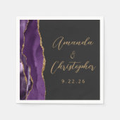 Agate Lila Gold Script Dark Wedding Serviette (Vorderseite)