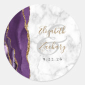 Agate Lila Gold Script Marble Wedding Runder Aufkleber (Vorderseite)