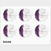 Agate Lila Gold Script Marble Wedding Runder Aufkleber (Blatt)