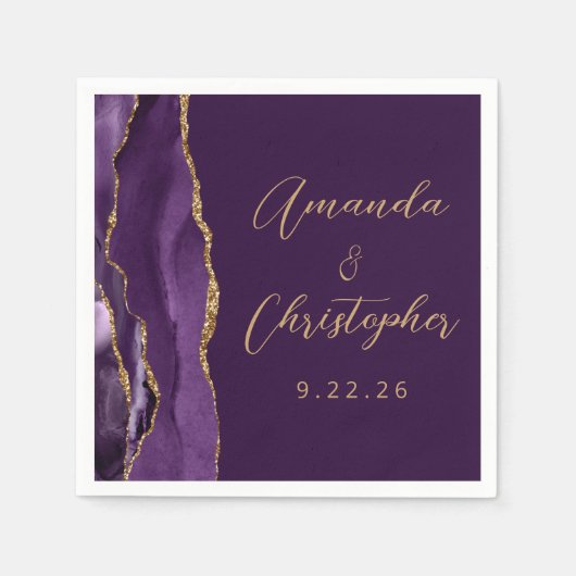 Agate Lila Gold Script Plum Wedding Serviette (Vorderseite)