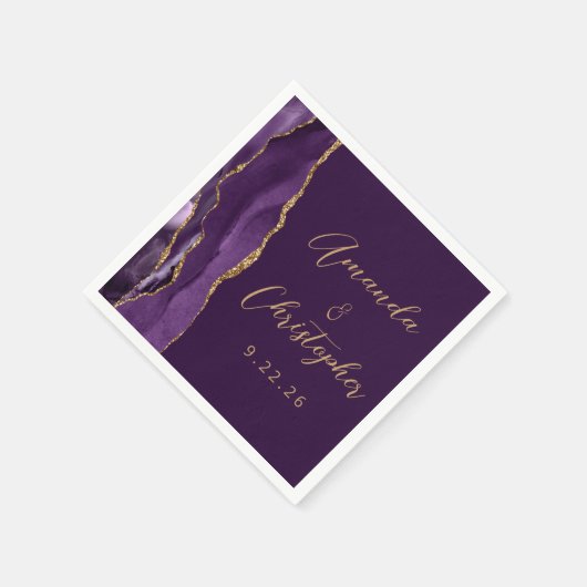 Agate Lila Gold Script Plum Wedding Serviette (Ecke)