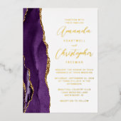 Agate Lila Gold Script Wedding Folieneinladung (Vorderseite)