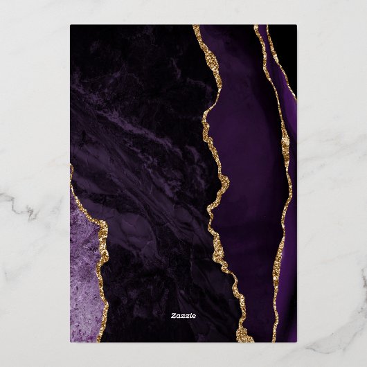 Agate Lila Gold Script Wedding Folieneinladung (Rückseite)