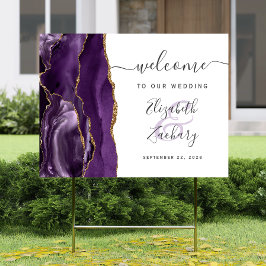 Agate Lila Gold Script Wedding Willkommengarten Gartenschild