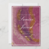 Agate Lila Mustard Watercolor Imitate Goldhochzeit Einladung (Vorderseite)