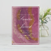Agate Lila Mustard Watercolor Imitate Goldhochzeit Einladung (Stehend Vorderseite)
