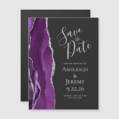 Agate Lila Silber Dunkelmagnetisch Save the Date Magnetkarte (Vorne/Hinten)