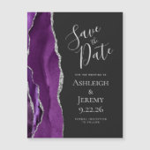 Agate Lila Silber Dunkelmagnetisch Save the Date Magnetkarte (Vorderseite)