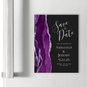 Agate Lila Silber Dunkelmagnetisch Save the Date Magnetkarte