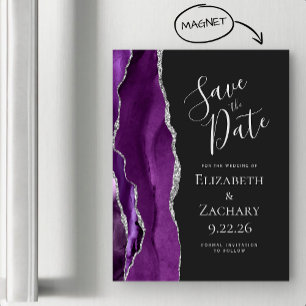 Agate Lila Silber Dunkelmagnetisch Save the Date Magnetkarte