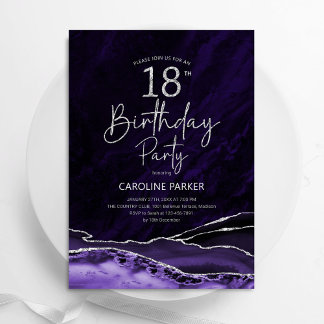 Agate Lila Silver 18. Geburtstag Einladung