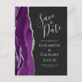 Agate Lila Silver Dark Save the Date Postkarte (Vorderseite)