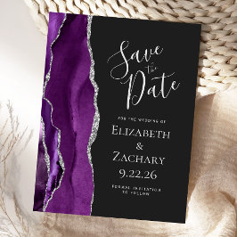 Agate Lila Silver Dark Save the Date Postkarte