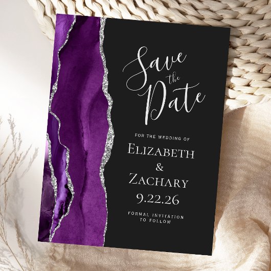 Agate Lila Silver Dark Save the Date Postkarte