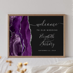 Agate Lila Silver Dark Wedding Willkommen Poster