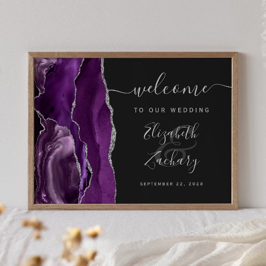 Agate Lila Silver Dark Wedding Willkommen Poster