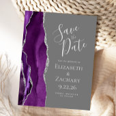 Agate Lila Silver Gray Save the Date Postkarte