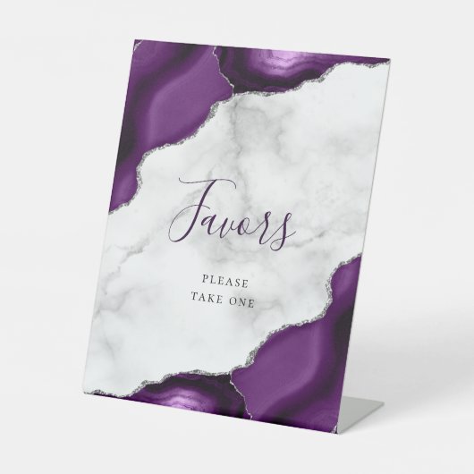 Agate Lila Silver Marble Gastgeschenke Hochzeiten Sockelschild (Vorderseite)
