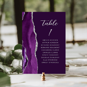 Agate Lila Silver Modern Script Plum Wedding Tischnummer