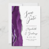 Agate Lila Silver Modern Script Wedding Save The Date (Vorderseite)