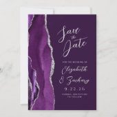 Agate Lila Silver Plum Script Wedding Suite Save The Date (Vorderseite)