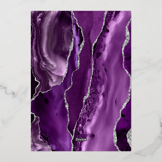 Agate Lila Silver Script Plum Wedding Folieneinladung (Rückseite)