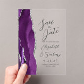Agate Lila Silver Script Wedding Save the Date Acryleinladungen (Insitu (Handheld))