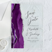 Agate Lila Silver Script Wedding Save the Date Acryleinladungen