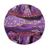 Agate Lila Violet Gold Glitzer Geode Ihr Name Baseball (Rückseite)