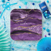 Agate Lila Violet Gold Glitzer Geode Ihr Name Pappteller (Party)