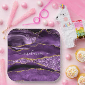 Agate Lila Violet Gold Glitzer Geode Ihr Name Pappteller (Party)