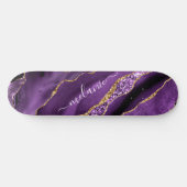 Agate Lila Violet Gold Glitzer Geode Ihr Name Skateboard (Horizontal)