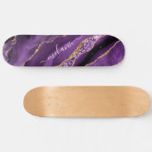 Agate Lila Violet Gold Glitzer Geode Ihr Name Skateboard (Horizontal)