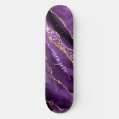 Agate Lila Violet Gold Glitzer Geode Ihr Name Skateboard (Vorderseite)