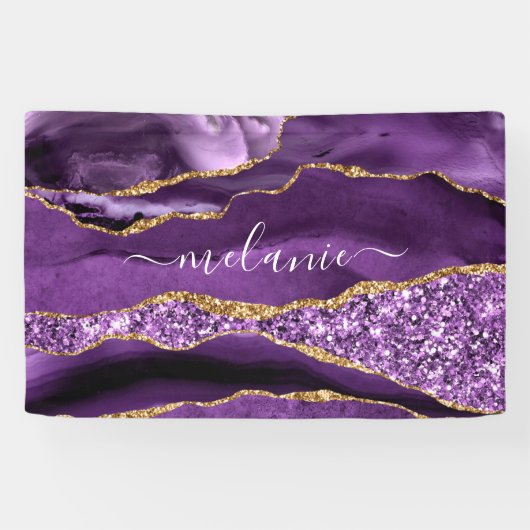 Agate Lila Violet Gold Glitzer Geode Individuelle Banner (Horizontal)