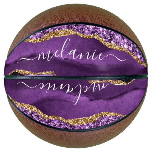 Agate Lila Violet Gold Glitzer Geode Individuelle Basketball (Vorderseite)