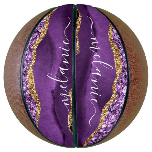 Agate Lila Violet Gold Glitzer Geode Individuelle Basketball (Vertikal)