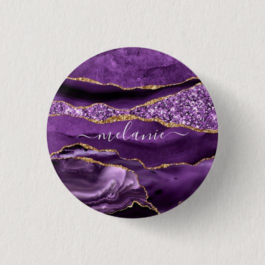 Agate Lila Violet Gold Glitzer Geode Individuelle  Button (Vorderseite)