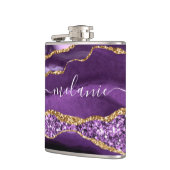 Agate Lila Violet Gold Glitzer Geode Individuelle  Flachmann (Links)