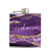 Agate Lila Violet Gold Glitzer Geode Individuelle Flachmann (Vorderseite)