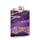 Agate Lila Violet Gold Glitzer Geode Individuelle Flachmann (Rechts)