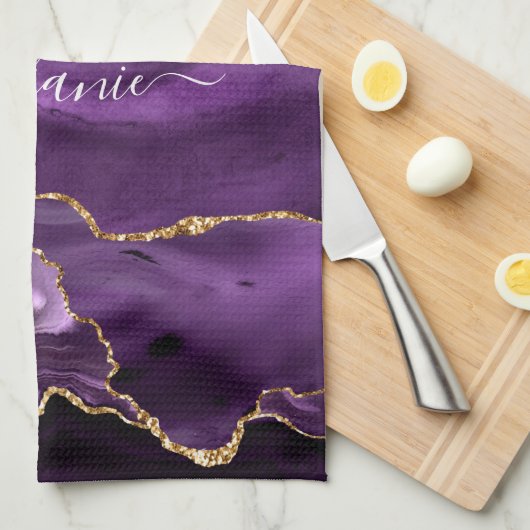 Agate Lila Violet Gold Glitzer Geode Individuelle Geschirrtuch (Viertel Falte)