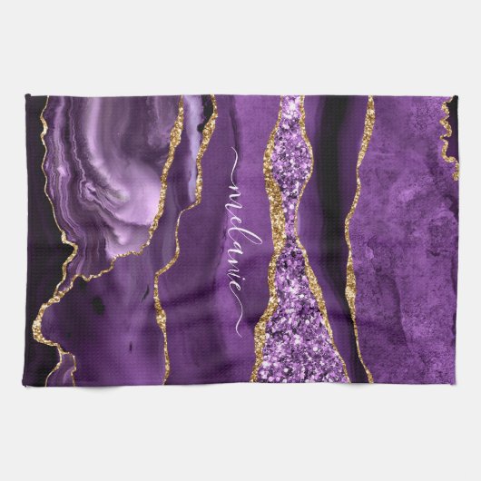 Agate Lila Violet Gold Glitzer Geode Individuelle Geschirrtuch (Horizontal)