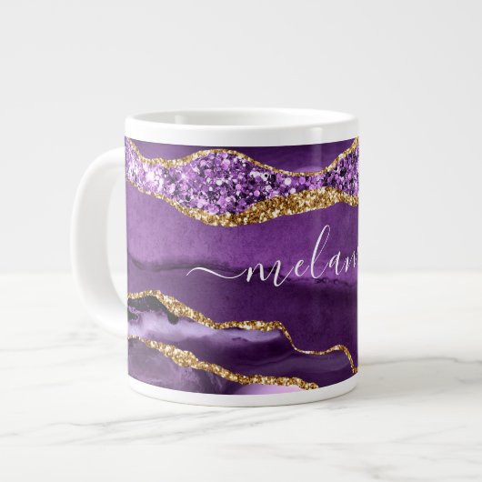 Agate Lila Violet Gold Glitzer Geode Individuelle  Jumbo-Tasse (Vorderseite Links)