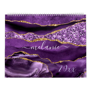 Agate Lila Violet Gold Glitzer Geode Individuelle Kalender
