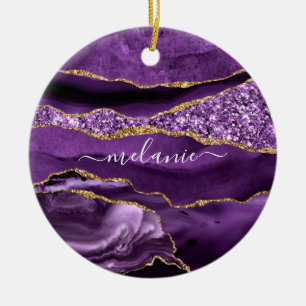 Agate Lila Violet Gold Glitzer Geode Individuelle  Keramik Ornament