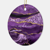 Agate Lila Violet Gold Glitzer Geode Individuelle Keramik Ornament (Links)